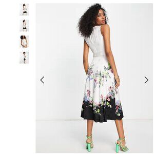 Ted Baker Camylle floral print belted midi dress in ivory - size 1